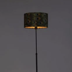 QAZQA Schwarze Stehlampe mit Veloursschirm Pfau mit Gold 35 cm - Parte -Stehlampen Verkaufsladen 8144 98583 8