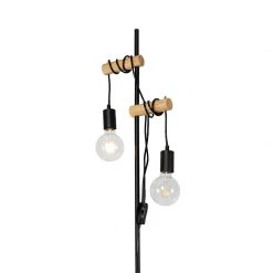 QAZQA Land Stehlampe schwarz mit Holz 2-Licht - Dami -Stehlampen Verkaufsladen 8146 103030 3