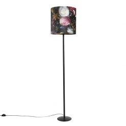 QAZQA Stehlampe schwarz mit Veloursschirm Blumenmuster 40 cm - Simplo -Stehlampen Verkaufsladen 8172 98569 9
