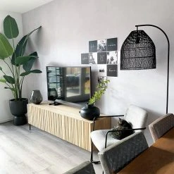 QAZQA Ländliche Stehlampe schwarz mit Rattan - Sam -Stehlampen Verkaufsladen 8189 103518 18