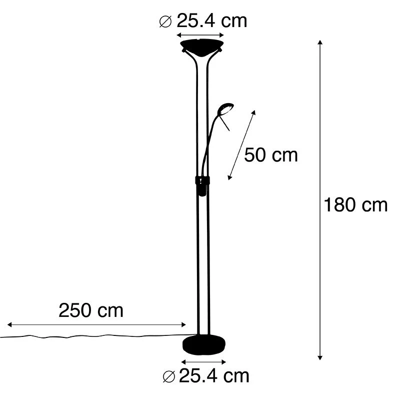 QAZQA Stehleuchte Stahl mit Leselampe inkl. LED und Dimmer - Diva 7 QAZQA Stehleuchte Stahl mit Leselampe inkl. LED und Dimmer - Diva – Bild 5