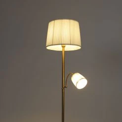 QAZQA Klassische Stehlampe bronzefarbener Stoffschirm weiß mit Leselampe - Retro -Stehlampen Verkaufsladen 8347 103240 12