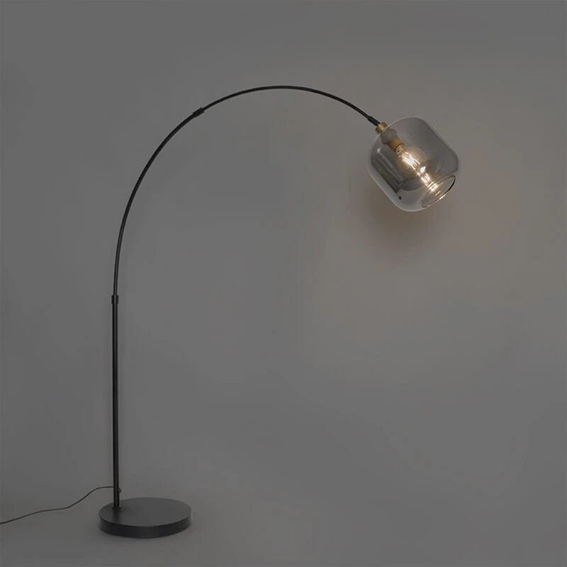 QAZQA Booglamp zwart met goud met smoke glas 2-lichts - Zuzanna 14 QAZQA Booglamp zwart met goud met smoke glas 2-lichts - Zuzanna – Bild 12