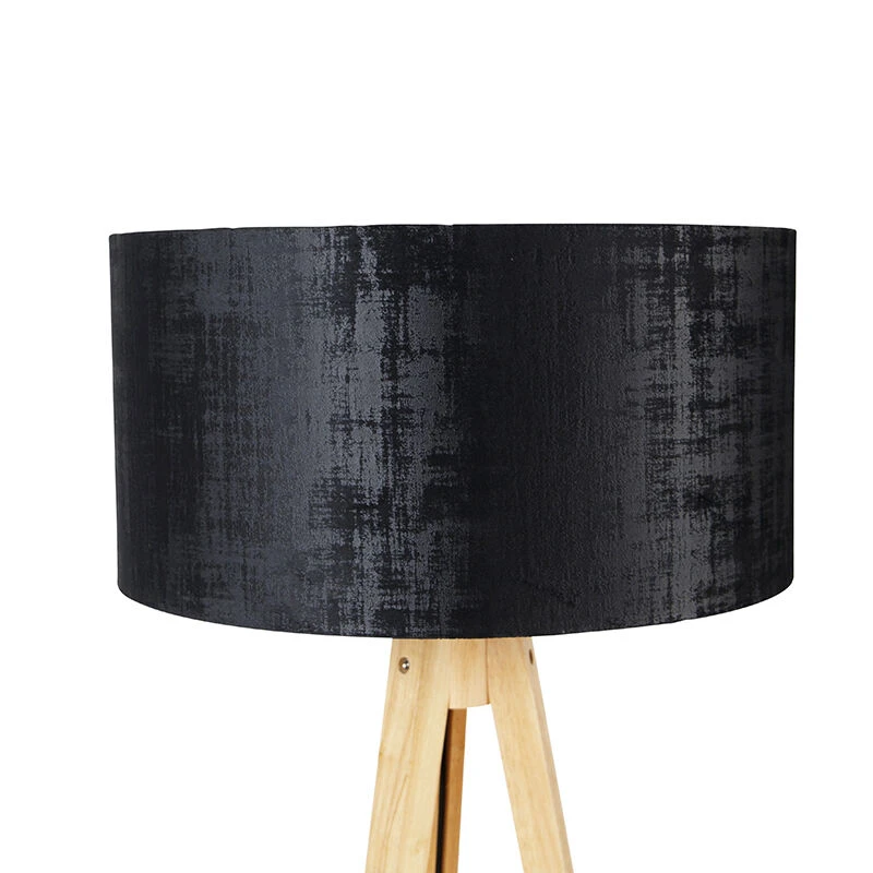 QAZQA Stehlampe Holz mit Stoffschirm schwarz 50 cm - Tripod Classic 5 QAZQA Stehlampe Holz mit Stoffschirm schwarz 50 cm - Tripod Classic – Bild 3