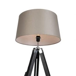 QAZQA Stehleuchte schwarz mit taupe Leinenschirm 45 cm - Tripod -Stehlampen Verkaufsladen 8459 92838 4