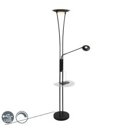 QAZQA Stehlampe schwarz mit Lesearm inkl. LED und USB-Anschluss - Sevilla