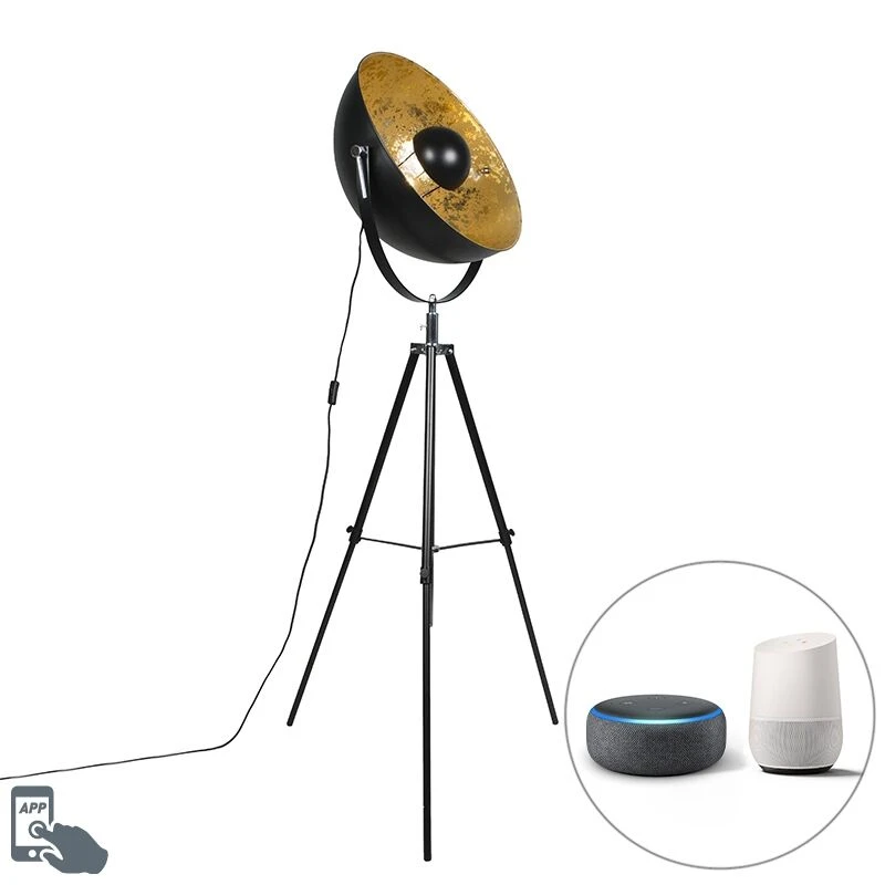 QAZQA Industrielle Smart Stehleuchte schwarz Stativ inkl. WiFi A60 - Magna 50 Eglip 3 QAZQA Industrielle Smart Stehleuchte schwarz Stativ inkl. WiFi A60 - Magna 50 Eglip