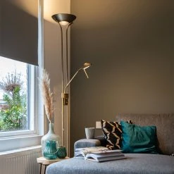 QAZQA Bronze Stehleuchte mit Leseleuchte inkl. LED und Dimmer - Diva 2