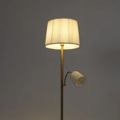 QAZQA Klassische Stehlampe bronzefarbener Stoffschirm weiß mit Leselampe - Retro -Stehlampen Verkaufsladen 8638 103240 13