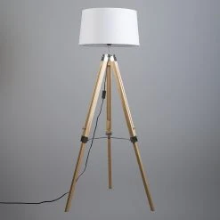 QAZQA Stehleuchte im Landhausstil mit weißem Leinenschirm 45 cm - Tripod -Stehlampen Verkaufsladen 8667 92827 9