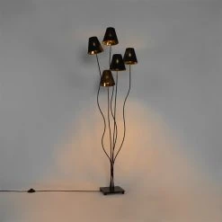 QAZQA Design Stehlampe schwarz mit gold 5-flammig - Melis 36 QAZQA Design Stehlampe schwarz mit gold 5-flammig - Melis -Stehlampen Verkaufsladen 8678 103872 16