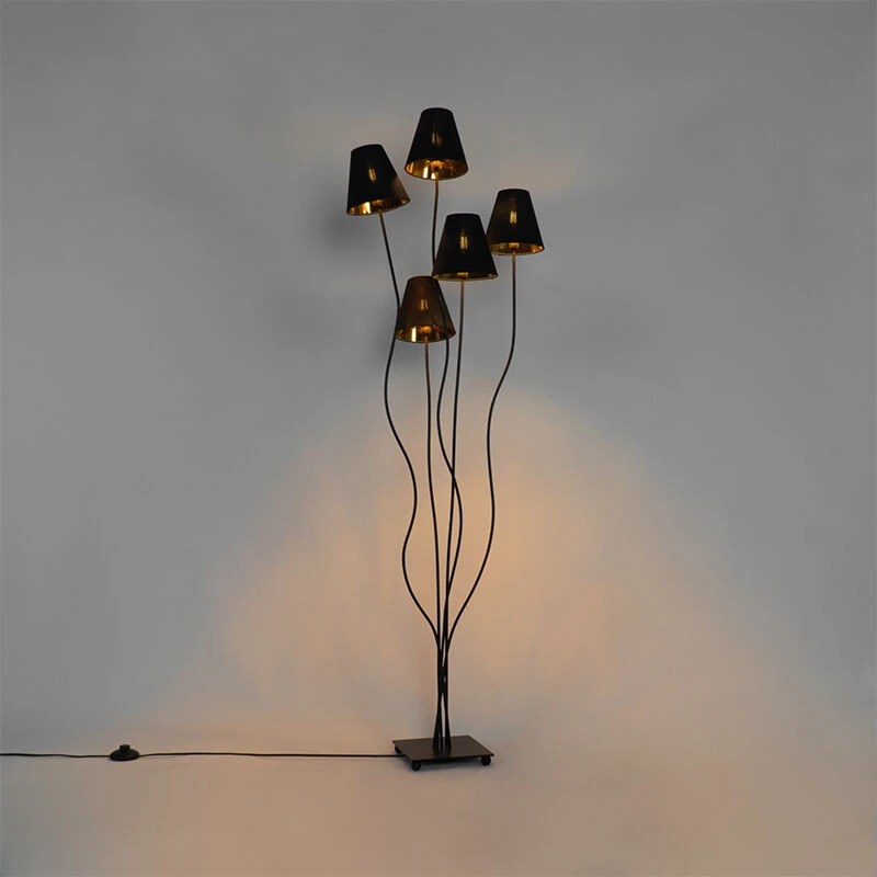 QAZQA Design Stehlampe schwarz mit gold 5-flammig - Melis 19 QAZQA Design Stehlampe schwarz mit gold 5-flammig - Melis – Bild 17