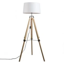 QAZQA Stehleuchte im Landhausstil mit weißem Leinenschirm 45 cm - Tripod