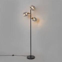 QAZQA Vloerlamp zwart met goud met smoke glas 3-lichts - Zuzanna -Stehlampen Verkaufsladen 8744 105507 11