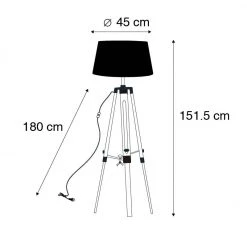 QAZQA Stehleuchte im Landhausstil mit schwarzem Leinenschirm 45 cm - Tripod 15 QAZQA Stehleuchte im Landhausstil mit schwarzem Leinenschirm 45 cm - Tripod -Stehlampen Verkaufsladen 8745 92830 3