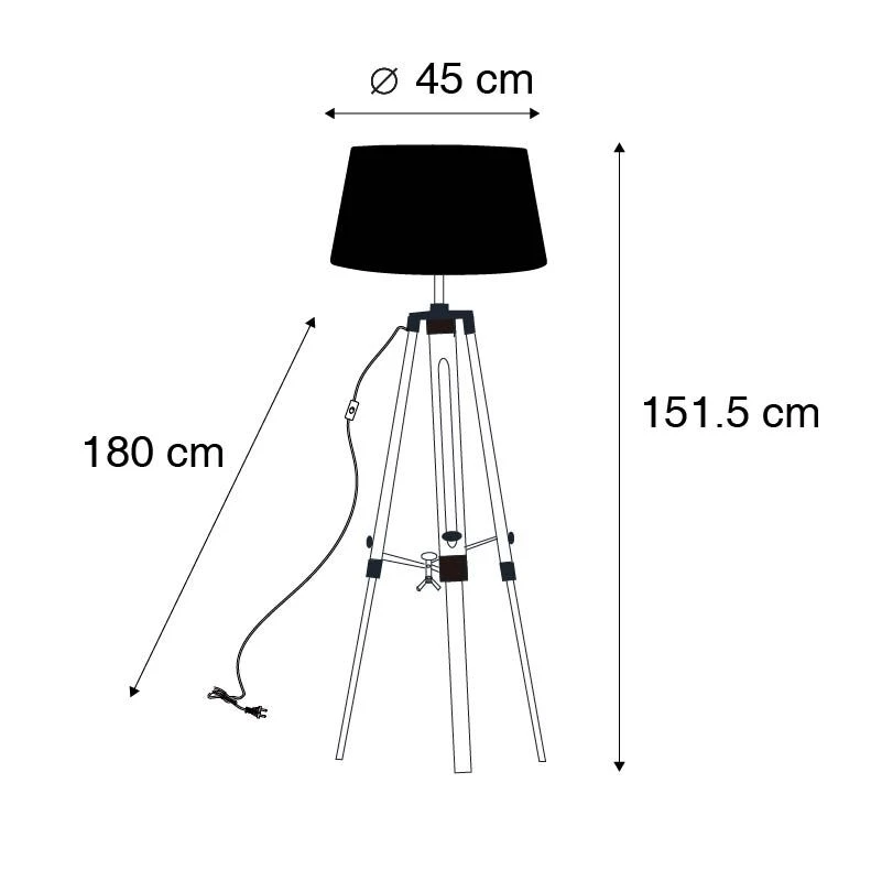 QAZQA Stehleuchte im Landhausstil mit schwarzem Leinenschirm 45 cm - Tripod 6 QAZQA Stehleuchte im Landhausstil mit schwarzem Leinenschirm 45 cm - Tripod – Bild 4