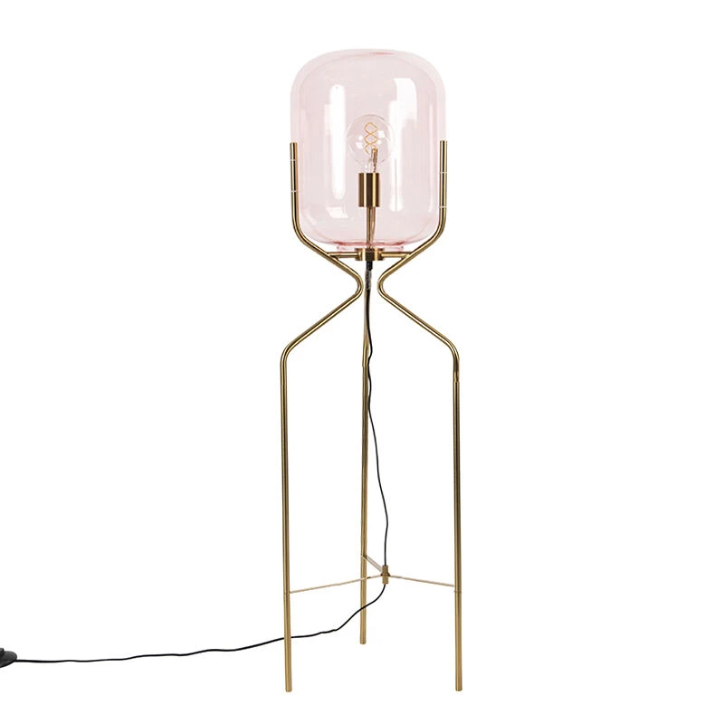 QAZQA Art Deco Stehlampe Messing mit rosa Glas - Bliss 16 QAZQA Art Deco Stehlampe Messing mit rosa Glas - Bliss – Bild 14