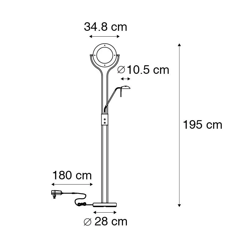 QAZQA Moderne Stehleuchte Stahl mit Lesearm inkl. LED und Dimmer - Divo 7 QAZQA Moderne Stehleuchte Stahl mit Lesearm inkl. LED und Dimmer - Divo – Bild 5