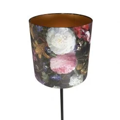 QAZQA Stehlampe schwarz mit Veloursschirm Blumenmuster 40 cm - Simplo -Stehlampen Verkaufsladen 8788 98569 5