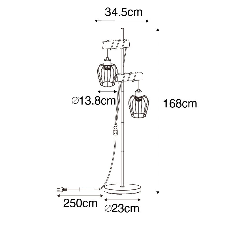 QAZQA Ländliche Stehlampe schwarz mit Holz 2-flammig - Stronk 6 QAZQA Ländliche Stehlampe schwarz mit Holz 2-flammig - Stronk – Bild 4