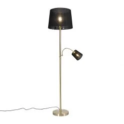 QAZQA Klassische Stehlampe Gold Stoffschirm Schwarz mit Leselampe - Retro -Stehlampen Verkaufsladen 8875 103239 5