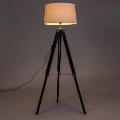 QAZQA Stehlampe schwarz mit weißem Leinenschirm 45 cm - Tripod -Stehlampen Verkaufsladen 8889 92835 14