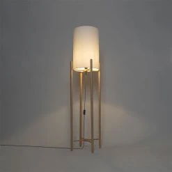 QAZQA Land Stehlampe Holz mit weißem Schirm - Lengi -Stehlampen Verkaufsladen 8925 102915 9