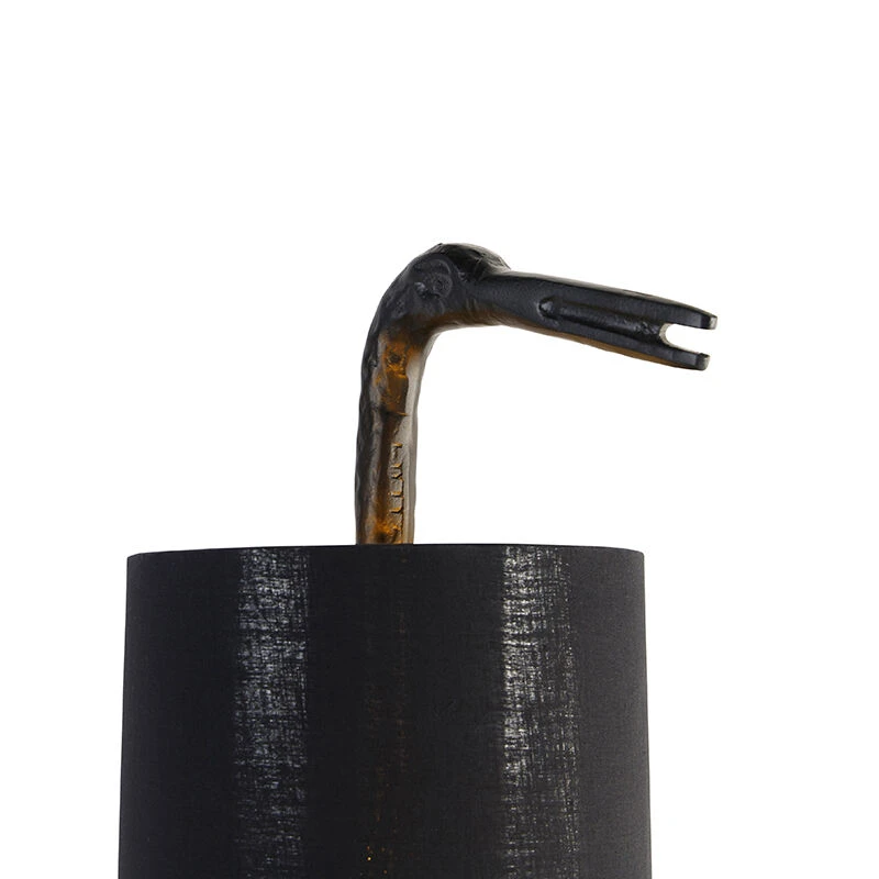 QAZQA Vintage Stehlampe schwarz mit Stoffschirm schwarz - Kranichvogel To 5 QAZQA Vintage Stehlampe schwarz mit Stoffschirm schwarz - Kranichvogel To – Bild 3