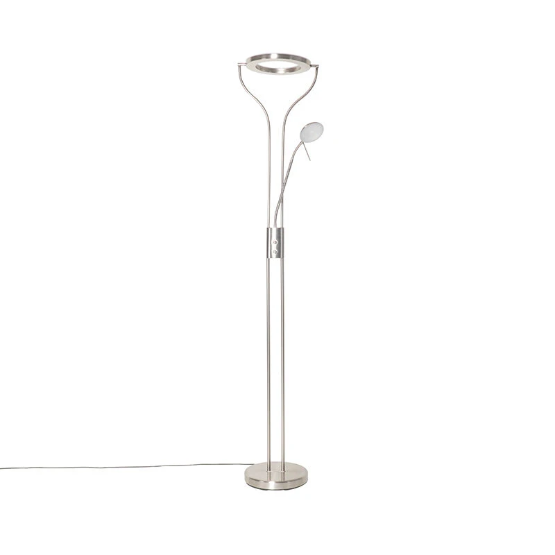 QAZQA Moderne Stehleuchte Stahl mit Lesearm inkl. LED und Dimmer - Divo 24 QAZQA Moderne Stehleuchte Stahl mit Lesearm inkl. LED und Dimmer - Divo – Bild 22