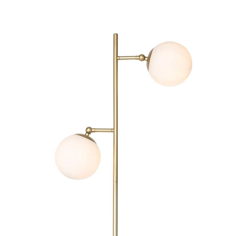 QAZQA Art Deco Stehleuchte Gold mit Milchglas 2-Licht - Pallon 7 QAZQA Art Deco Stehleuchte Gold mit Milchglas 2-Licht - Pallon – Bild 5