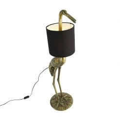 QAZQA Vintage Stehlampe Messing Stoffschirm schwarz - Kranich Vogel To -Stehlampen Verkaufsladen 9057 103811 8