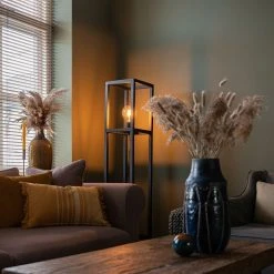 QAZQA Industrielle Stehlampe schwarz - Big Cage 2