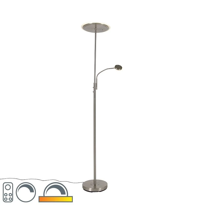 QAZQA Moderne Stehlampe Stahl inkl. LED mit Fernbedienung und Lesearm - Strela 3 QAZQA Moderne Stehlampe Stahl inkl. LED mit Fernbedienung und Lesearm - Strela
