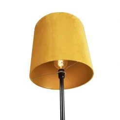 QAZQA Schwarze Stehlampe mit Veloursschirm Ocker mit Gold 40 cm - Simplo -Stehlampen Verkaufsladen 9121 98099 5