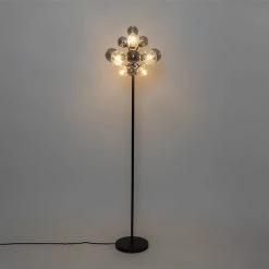 QAZQA Stehlampe schwarz mit Rauch und klarem Glas 8 Lichter - Bonnie -Stehlampen Verkaufsladen 9247 104765 13