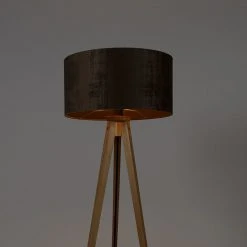 QAZQA Stehlampe Holz mit Stoffschirm braun 50 cm - Tripod Classic -Stehlampen Verkaufsladen 9362 104362 10