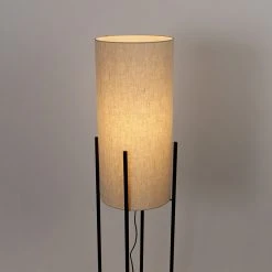 QAZQA Design Stehleuchte schwarz mit Leinenschirm grau - Rich -Stehlampen Verkaufsladen 9468 103283 10