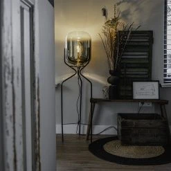 QAZQA Design-Stehlampe schwarz mit Goldglas - Bliss