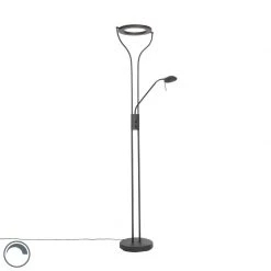 QAZQA Moderne Stehleuchte schwarz mit Lesearm inkl. LED und Dimmer - Divo