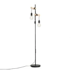 QAZQA Land Stehlampe schwarz mit Holz 2-Licht - Dami -Stehlampen Verkaufsladen 9479 103030 11