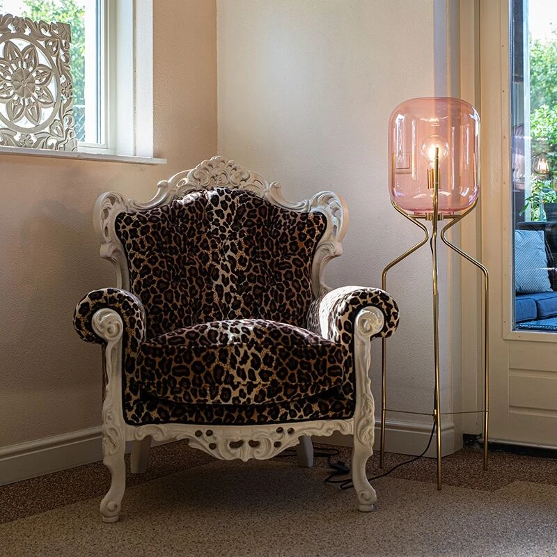 QAZQA Art Deco Stehlampe Messing mit rosa Glas - Bliss 3 QAZQA Art Deco Stehlampe Messing mit rosa Glas - Bliss