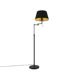 QAZQA Stehlampe schwarz mit schwarzem Schirm und verstellbarem Arm - Ladas -Stehlampen Verkaufsladen 9518 102377 11