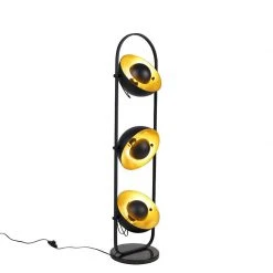 QAZQA Industrielle Stehlampe schwarz mit goldenen 3-Lichtern - Emilienne Novo -Stehlampen Verkaufsladen 9524 103222 2