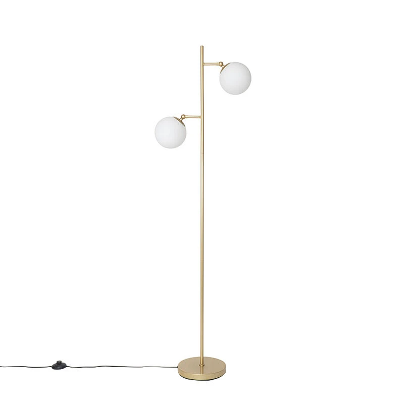 QAZQA Art Deco Stehleuchte Gold mit Milchglas 2-Licht - Pallon 15 QAZQA Art Deco Stehleuchte Gold mit Milchglas 2-Licht - Pallon – Bild 13
