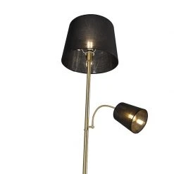 QAZQA Klassische Stehlampe Gold Stoffschirm Schwarz mit Leselampe - Retro -Stehlampen Verkaufsladen 9551 103239 10