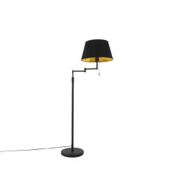 QAZQA Stehlampe schwarz mit schwarzem Schirm und verstellbarem Arm - Ladas -Stehlampen Verkaufsladen 9552 102377 1