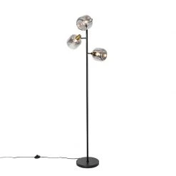 QAZQA Vloerlamp zwart met goud met smoke glas 3-lichts - Zuzanna -Stehlampen Verkaufsladen 9583 105507 6