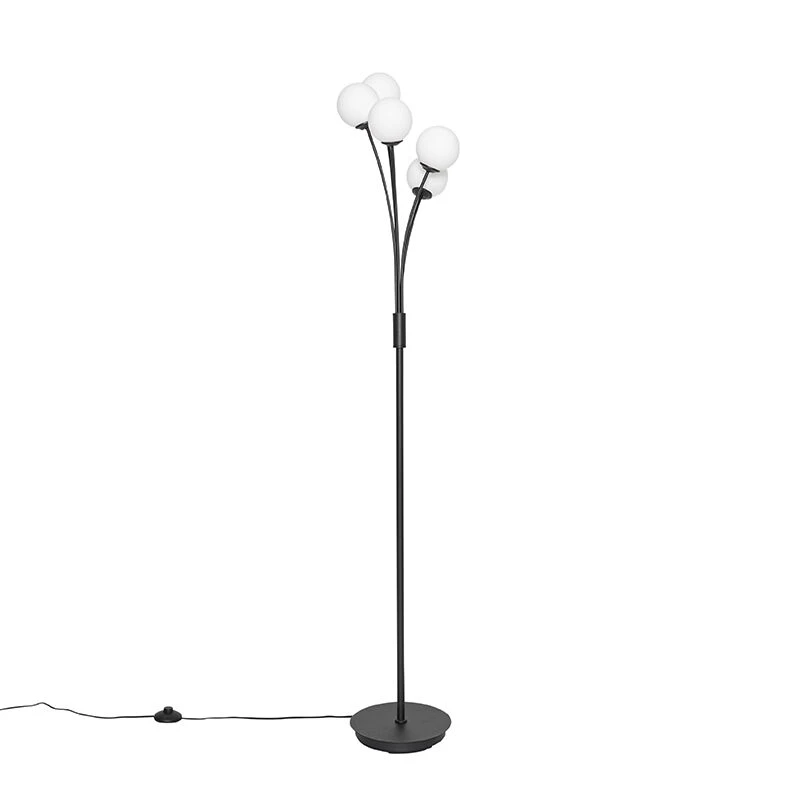 QAZQA Moderne Stehlampe schwarz mit Opalglas 5-flammig - Athens 15 QAZQA Moderne Stehlampe schwarz mit Opalglas 5-flammig - Athens – Bild 13