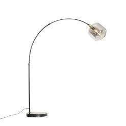 QAZQA Booglamp zwart met goud met smoke glas 2-lichts - Zuzanna 22 QAZQA Booglamp zwart met goud met smoke glas 2-lichts - Zuzanna -Stehlampen Verkaufsladen 9672 105509 7