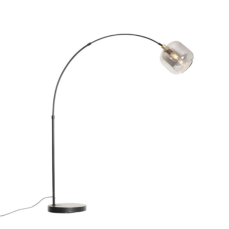 QAZQA Booglamp zwart met goud met smoke glas 2-lichts - Zuzanna 10 QAZQA Booglamp zwart met goud met smoke glas 2-lichts - Zuzanna – Bild 8